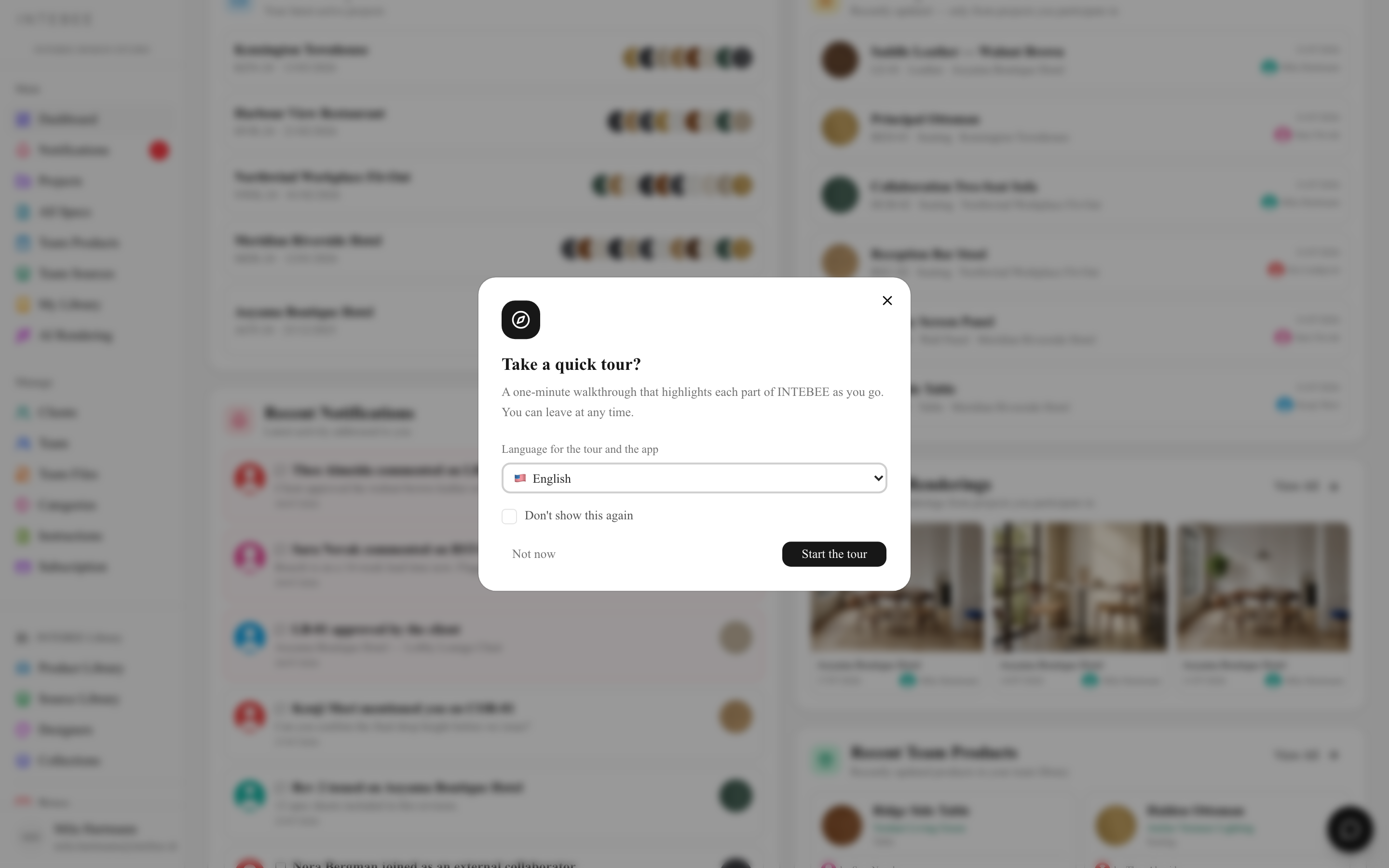 The sidebar navigation grouped into Main, Manage and INTEBEE Library
