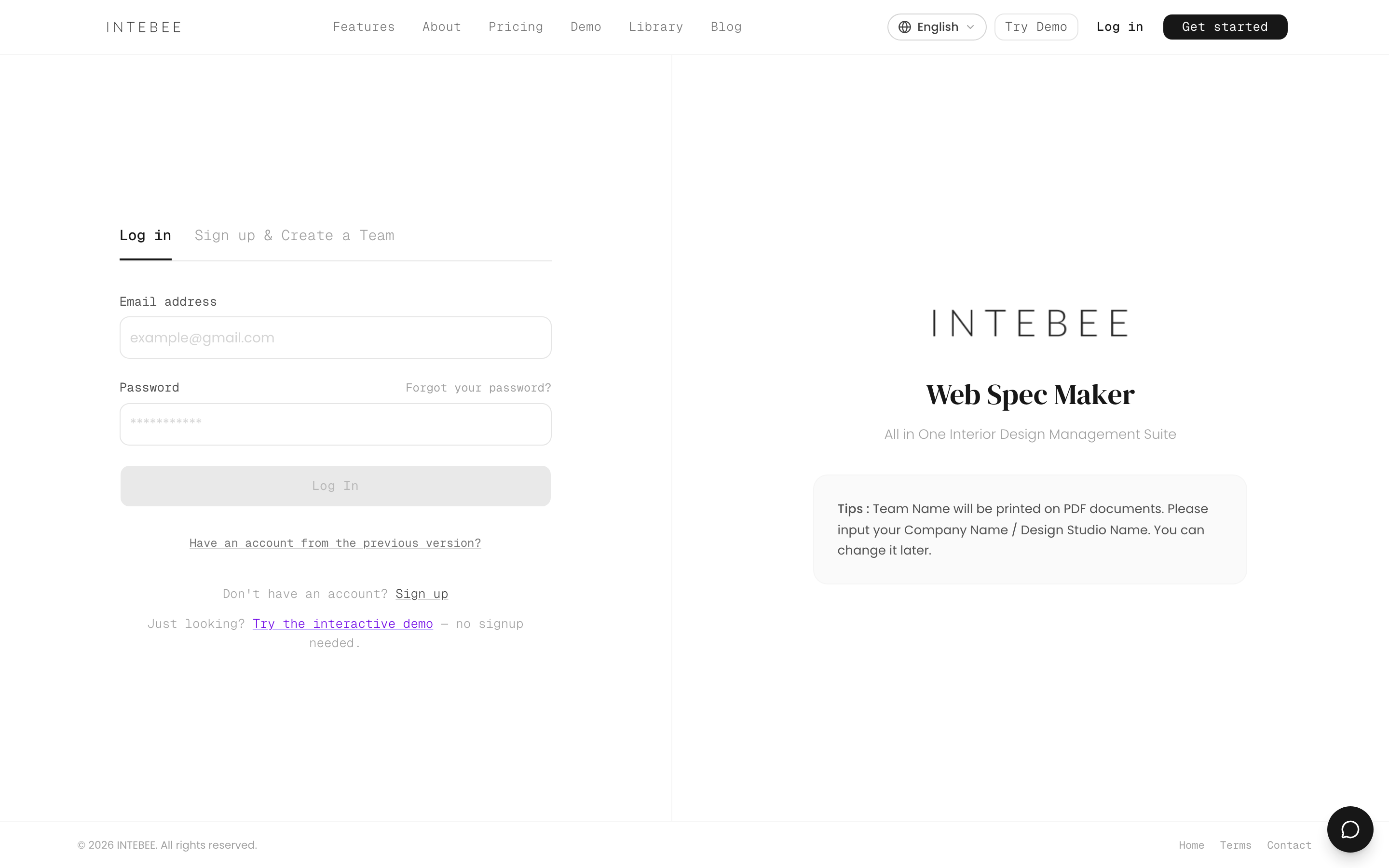 The login page, with the forgot-password and previous-version links