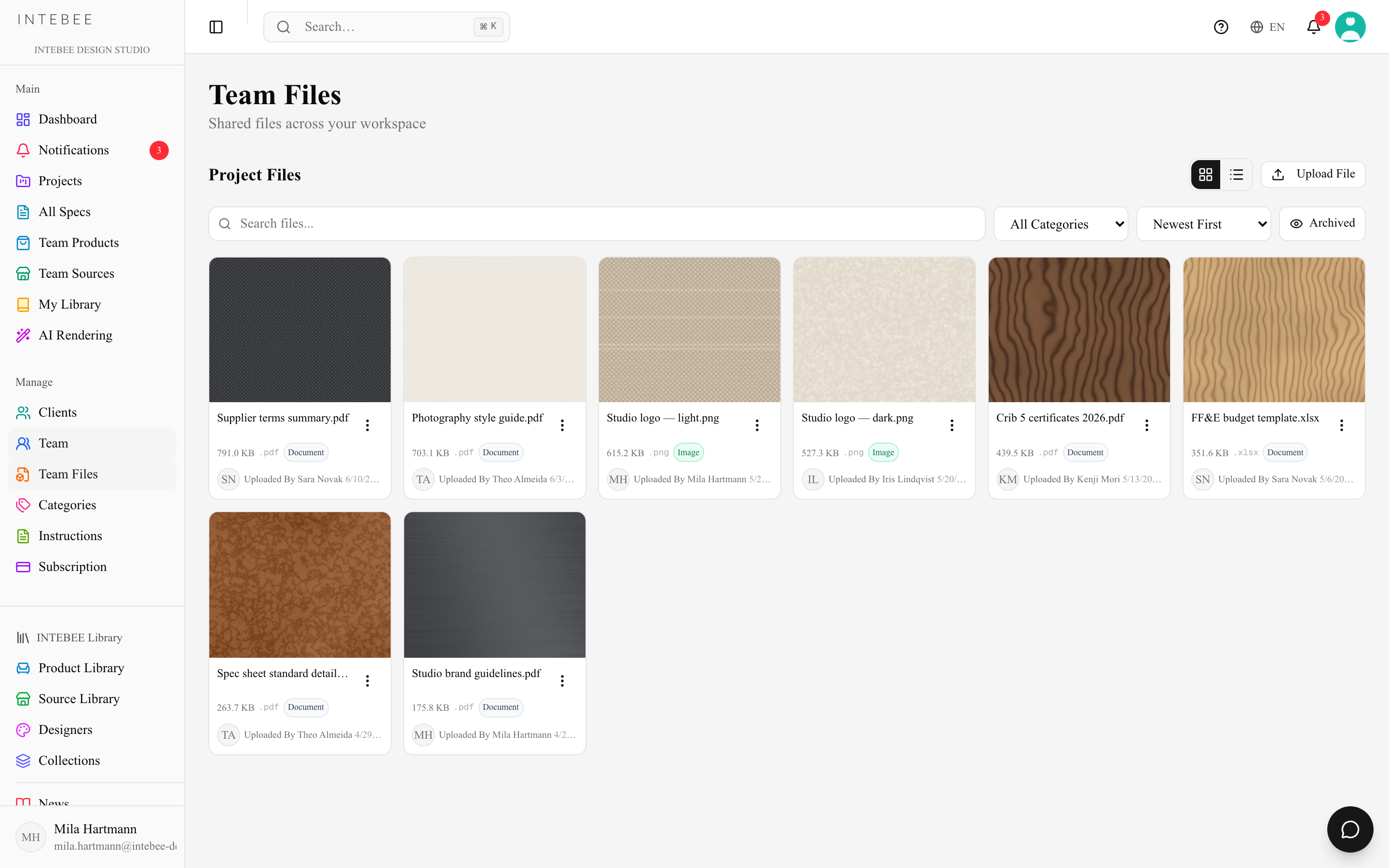 Workspace-wide Team Files with categories and descriptions