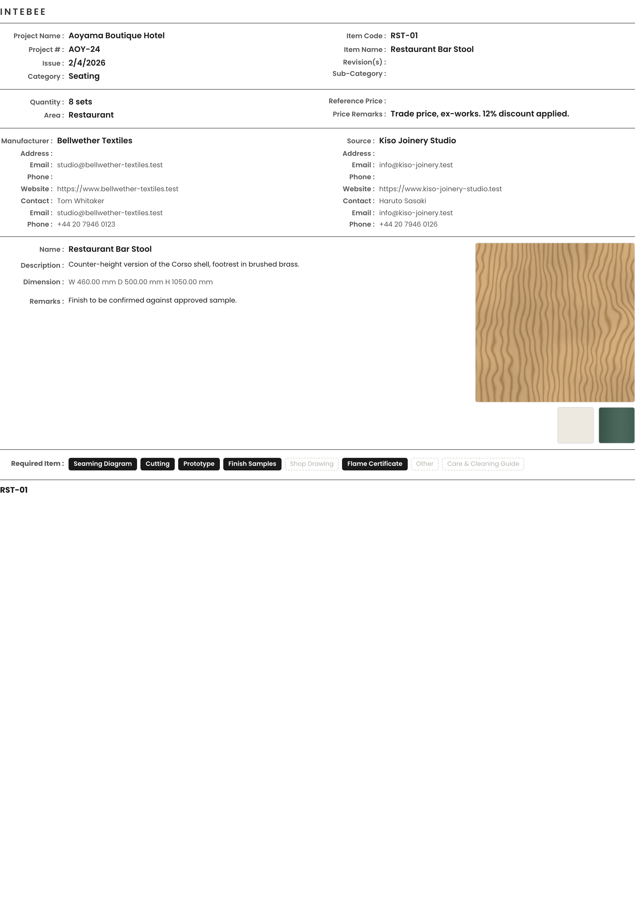 Exported spec sheet
