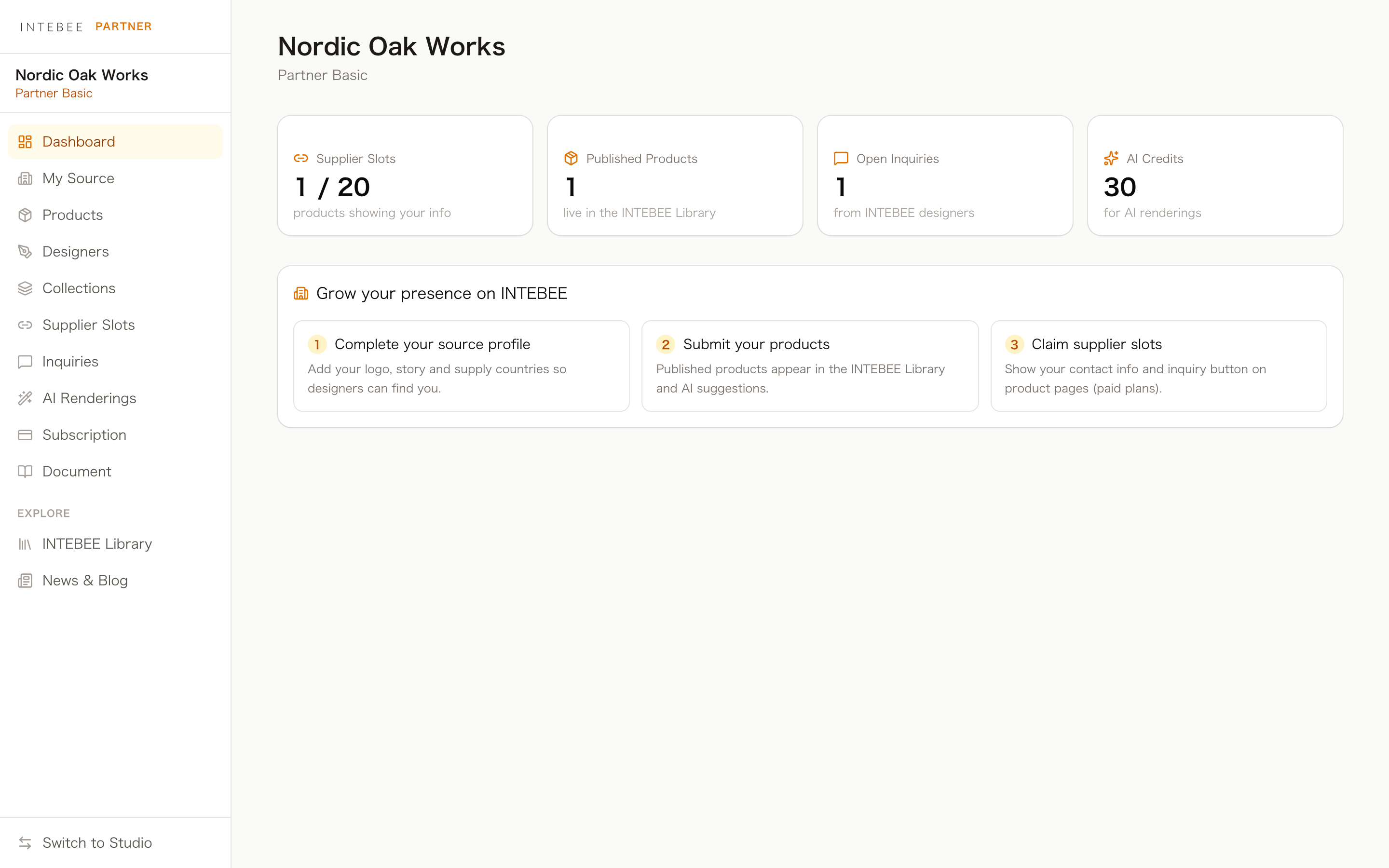 INTEBEE Partner dashboard