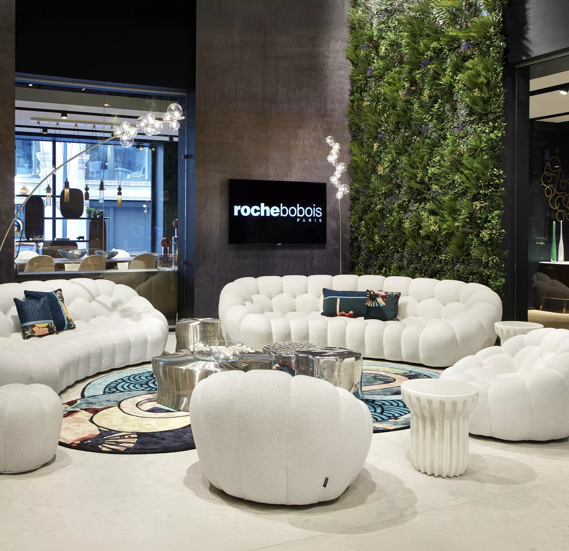 Roche Bobois store with a white Bubble sofa and armchair
