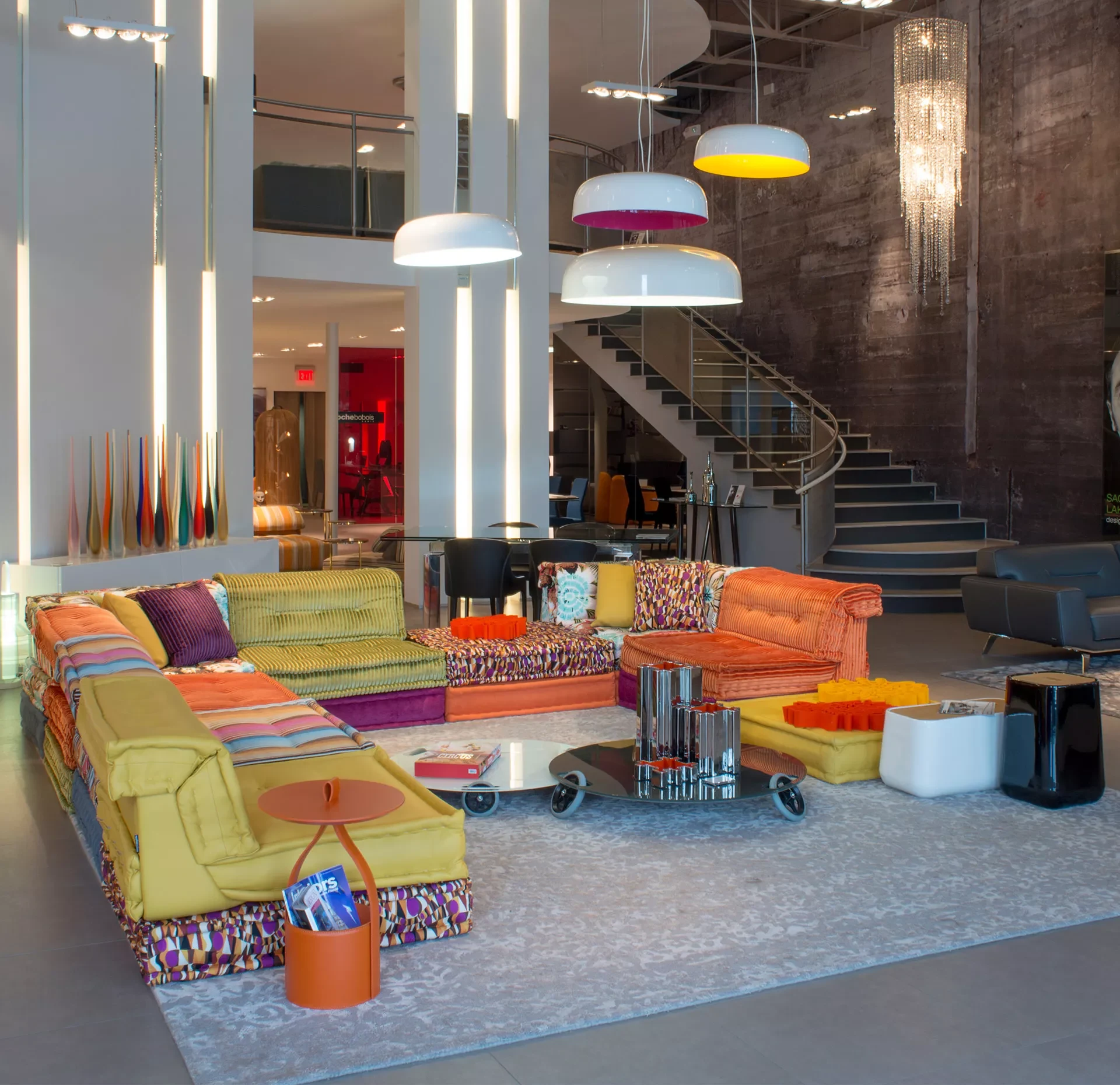 Roche Bobois showroom with a modular sofa in patterned fabrics