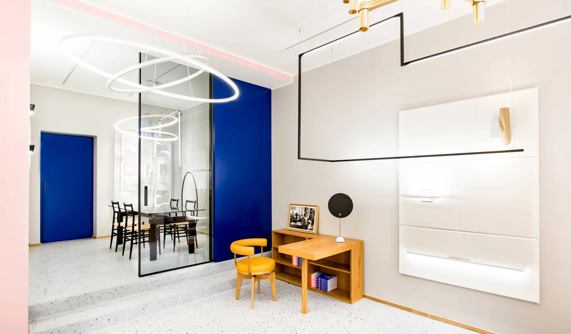 Nemo showroom in Paris with suspended and wall lamps