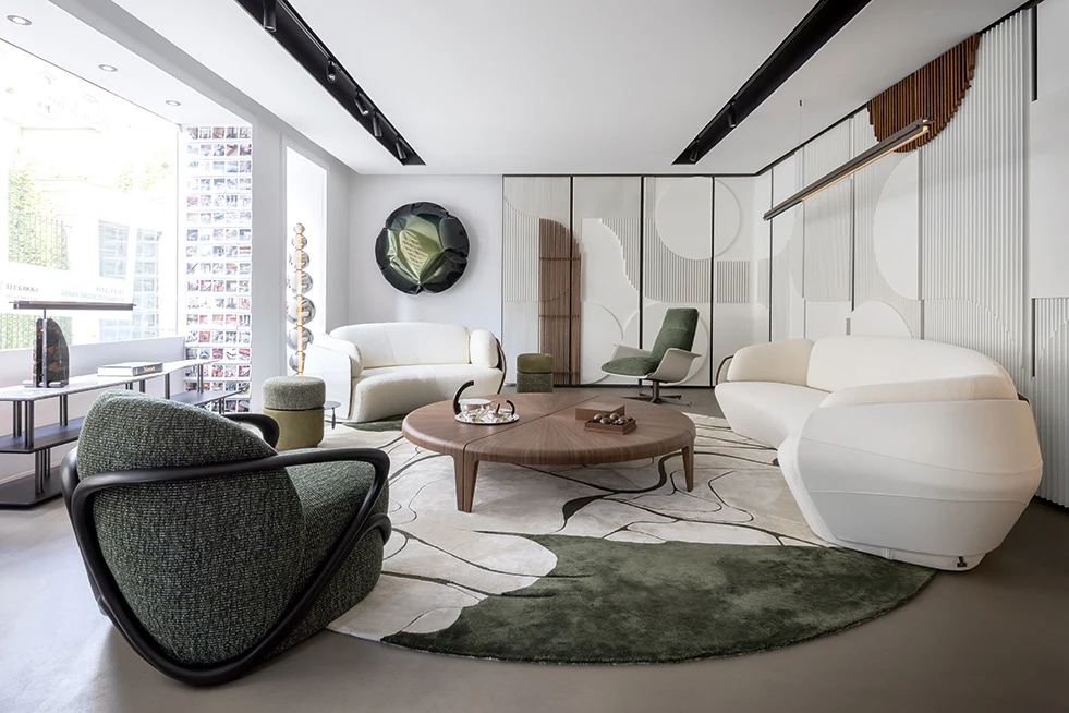 Giorgetti store interior with sofas and armchairs