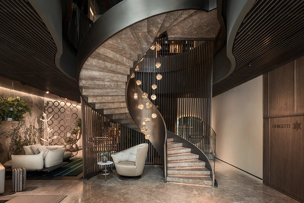 Giorgetti store with a spiral staircase