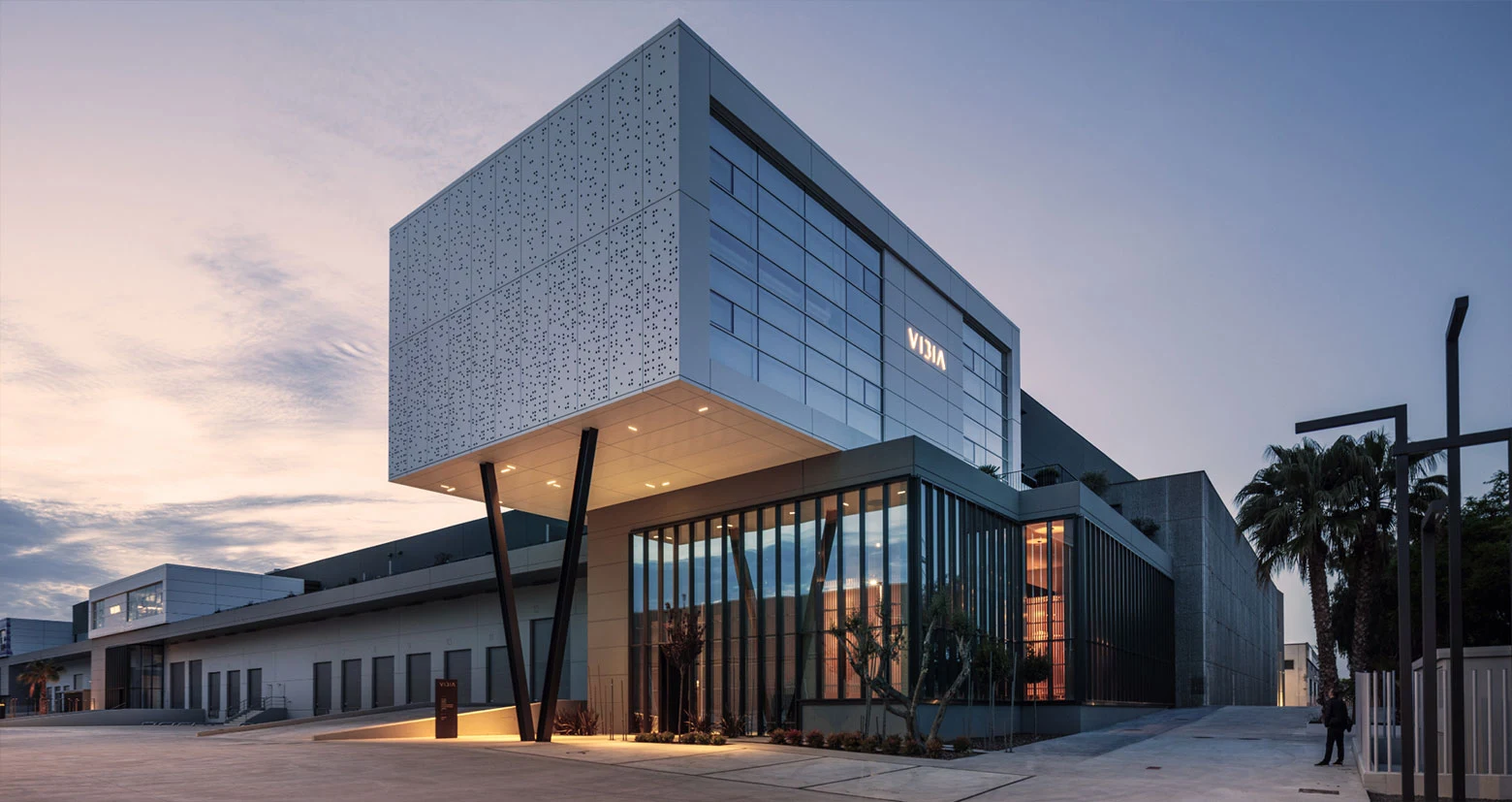 Vibia headquarters building at dusk