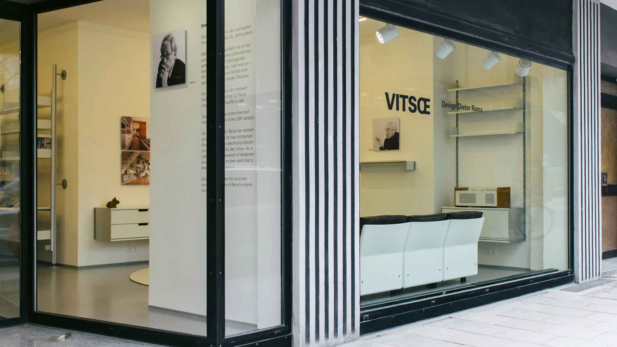 Vitsœ shop window with shelving and seating inside