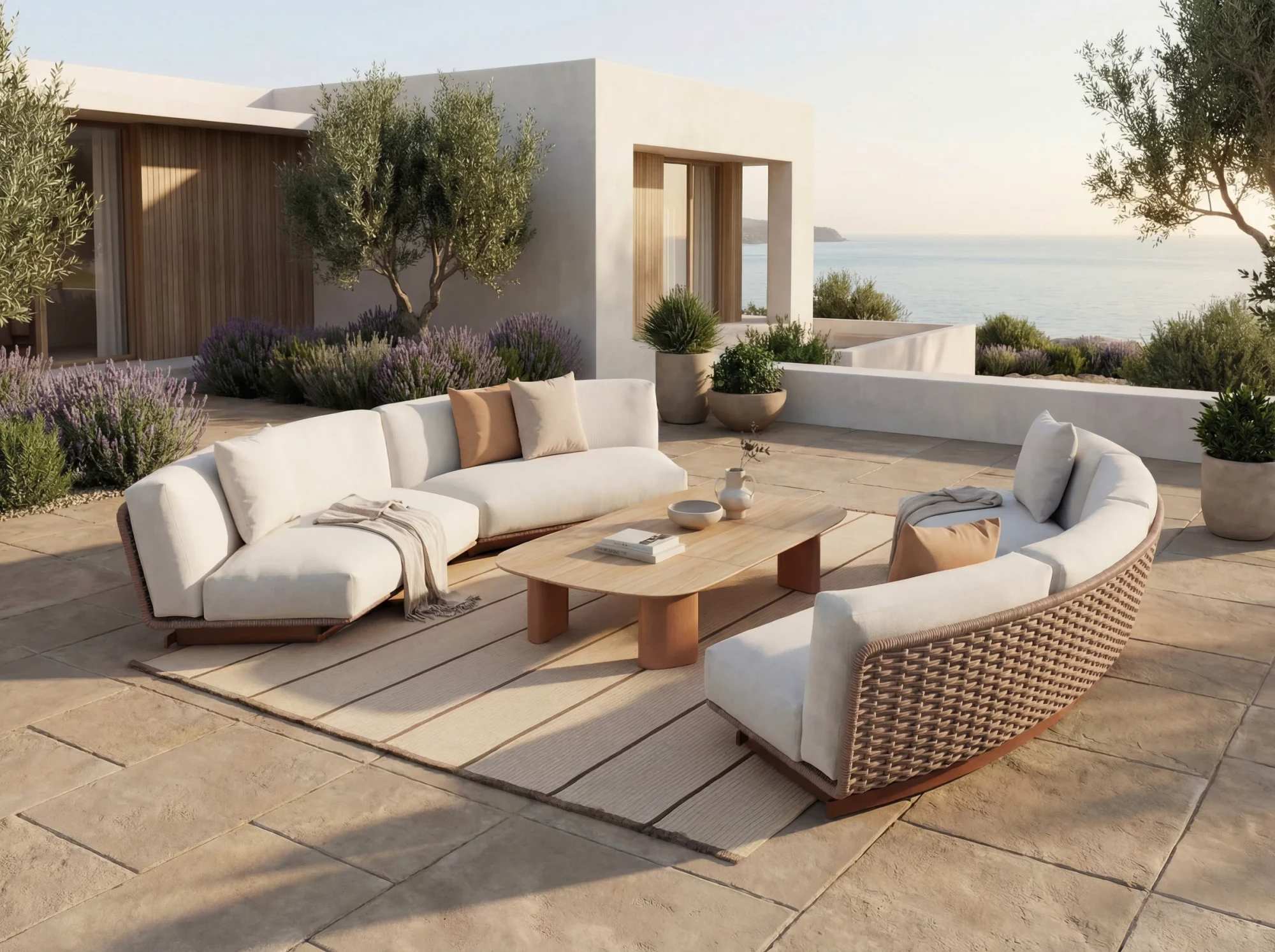 Kettal Tilos outdoor sofa and coffee table on a terrace