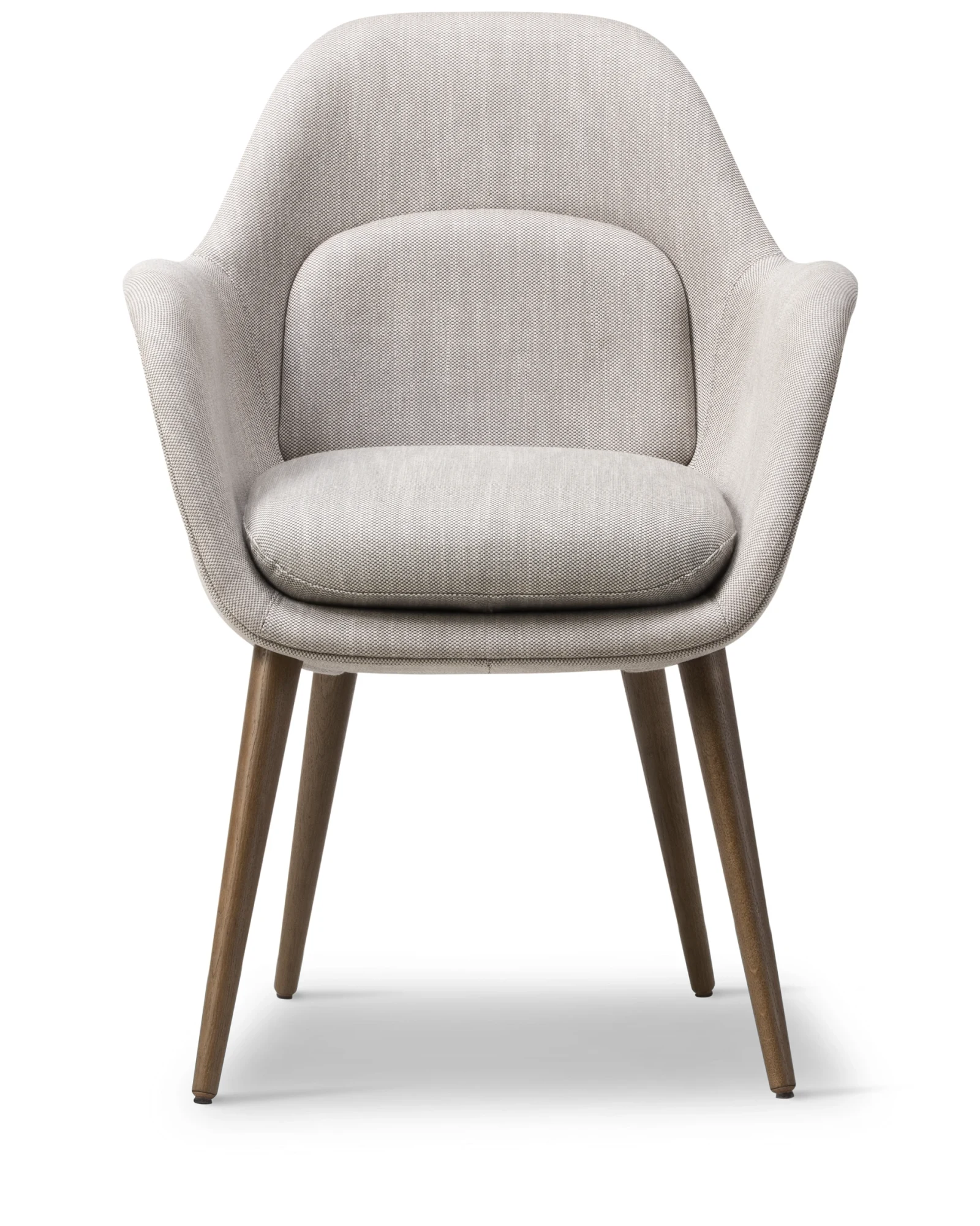 Swoon Dining Armchair with wood legs on a white background