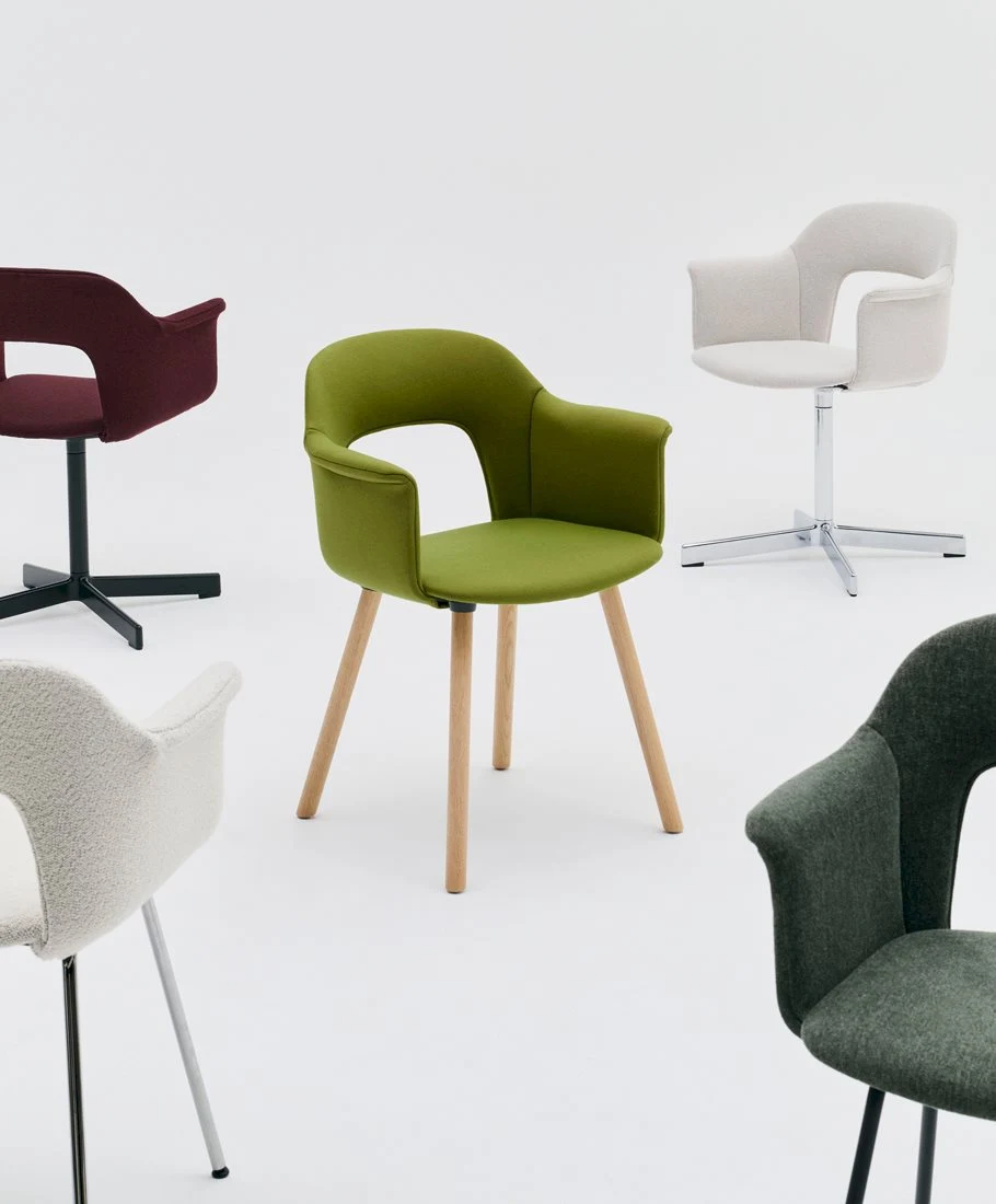 Layout armchairs on a white floor