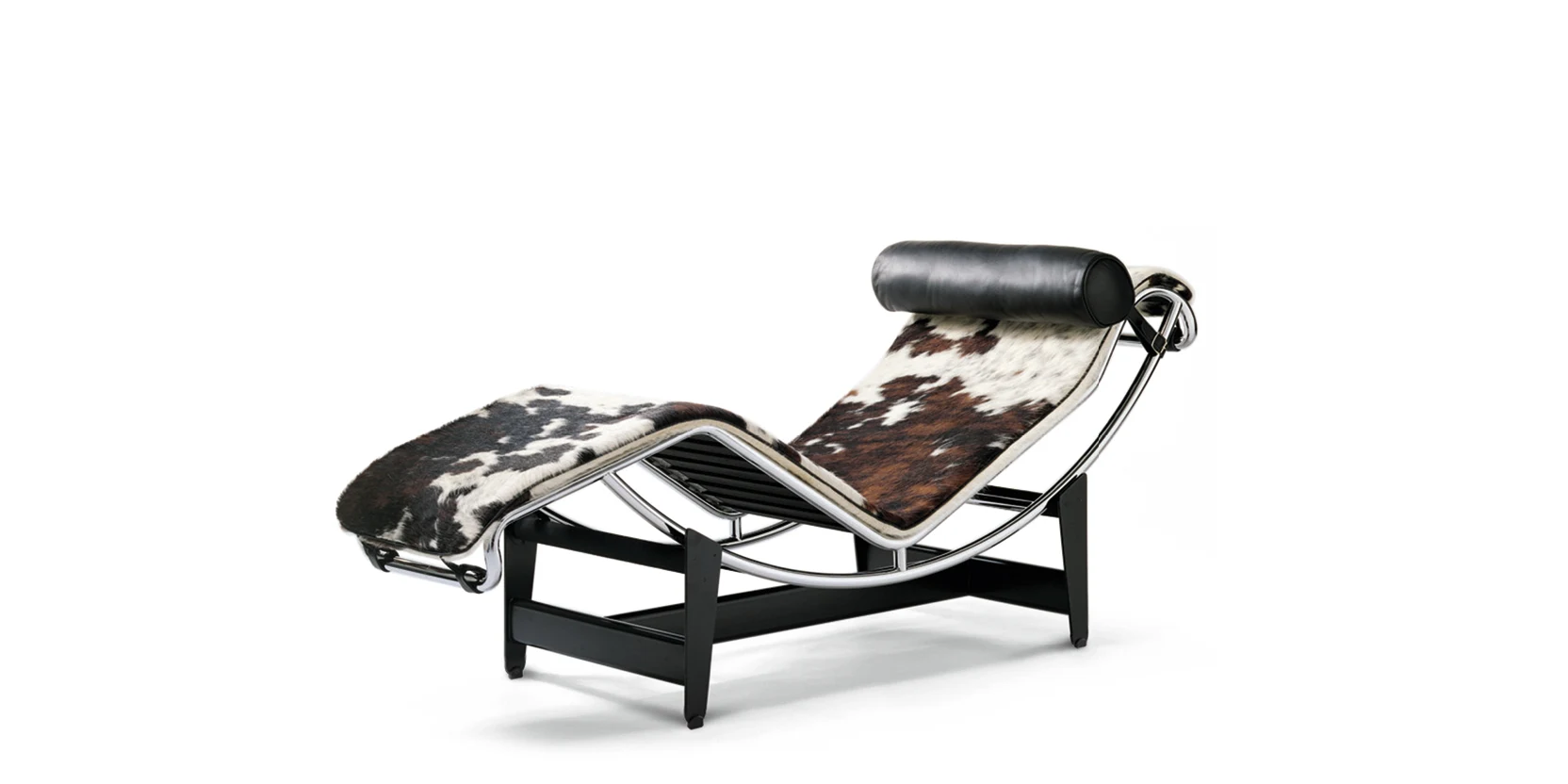 Chaise longue with a pony-skin cover on a black frame