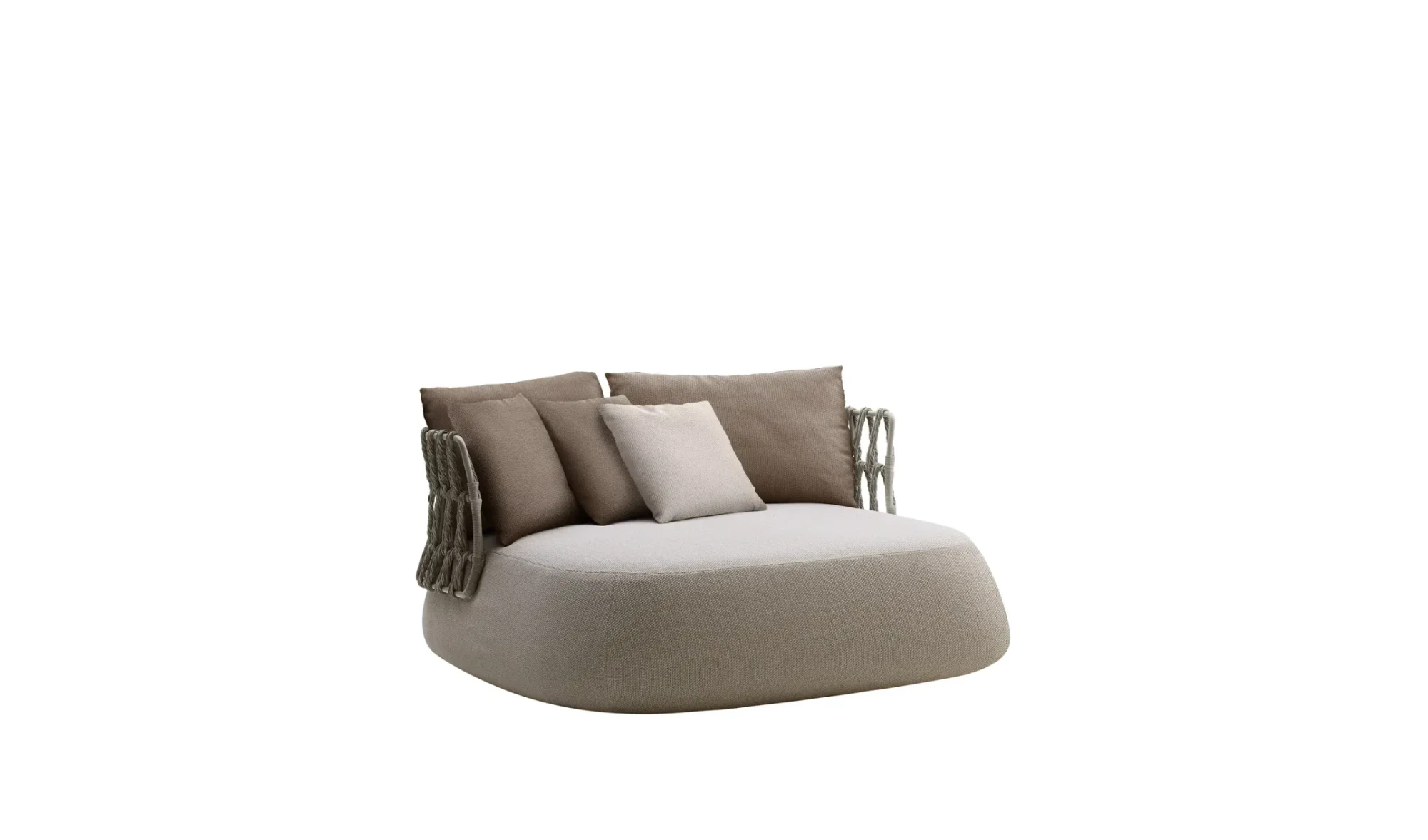 Wide low seat with a woven back and cushions from the Fat-Sofa Outdoor collection