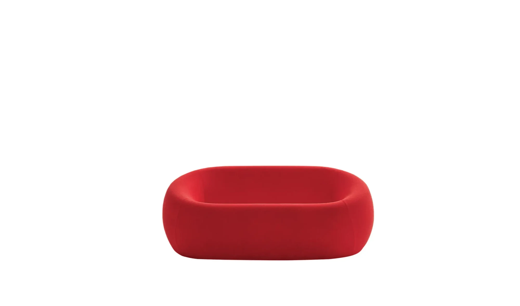 A red sofa on a white background