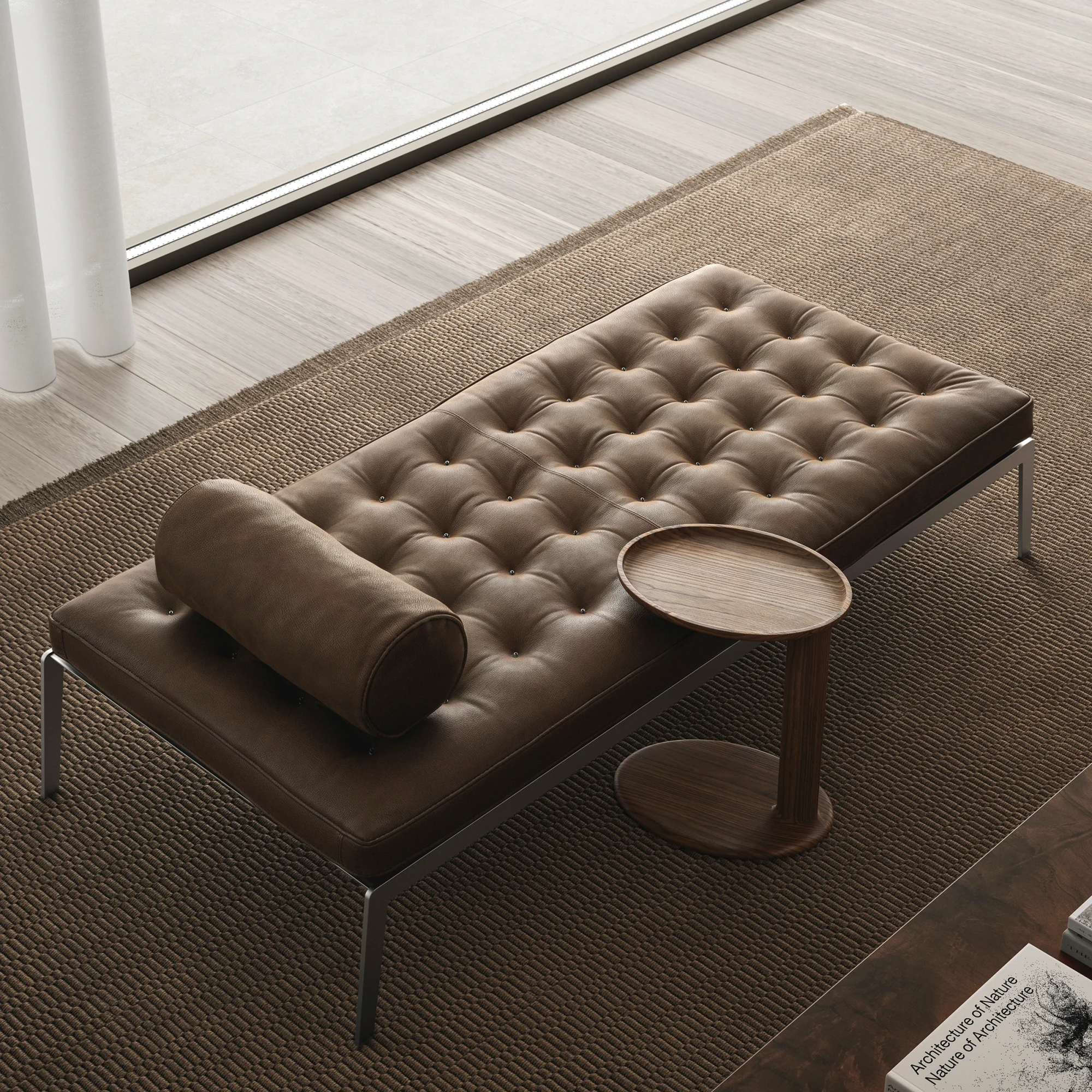 Vista cenital de la daybed Magi con su cojín cilíndrico