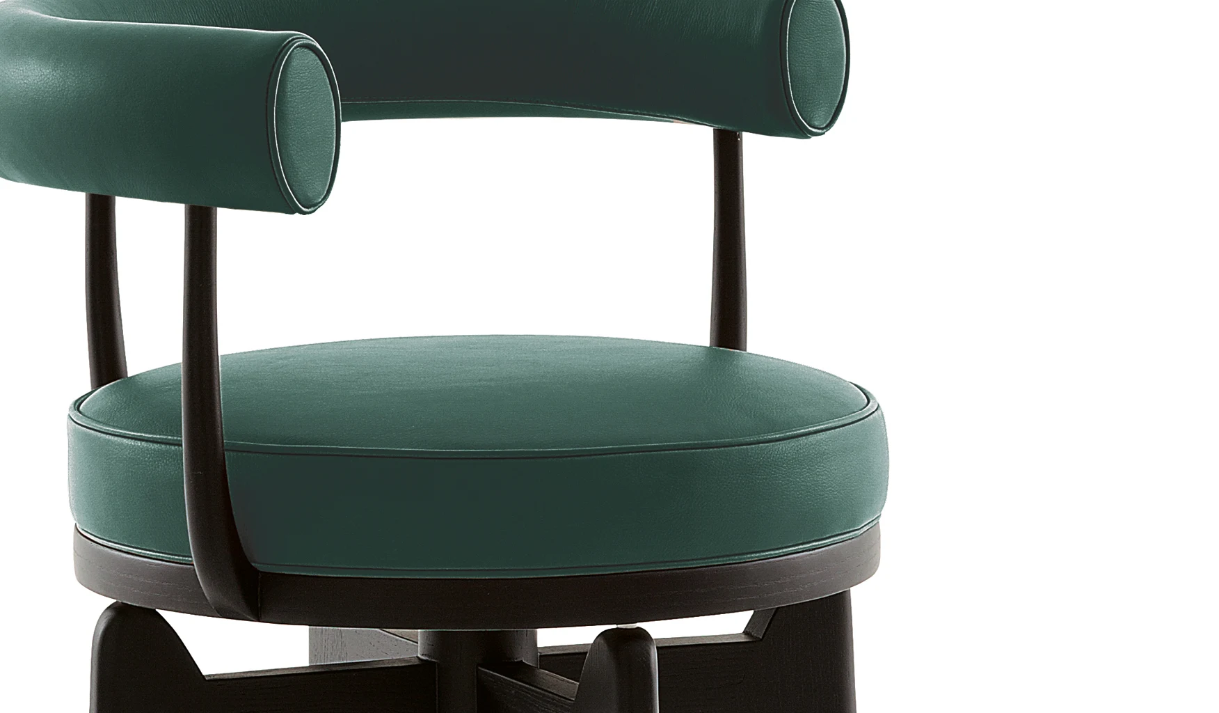 Vue rapprochée de l'assise et du dossier arrondi du fauteuil pivotant