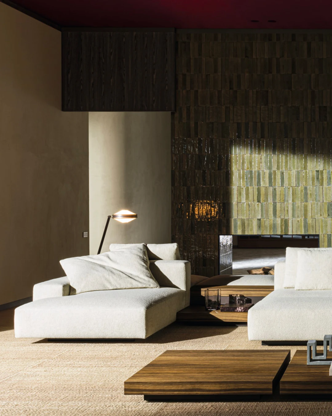 sofa composition with a chaise and a low table in a room