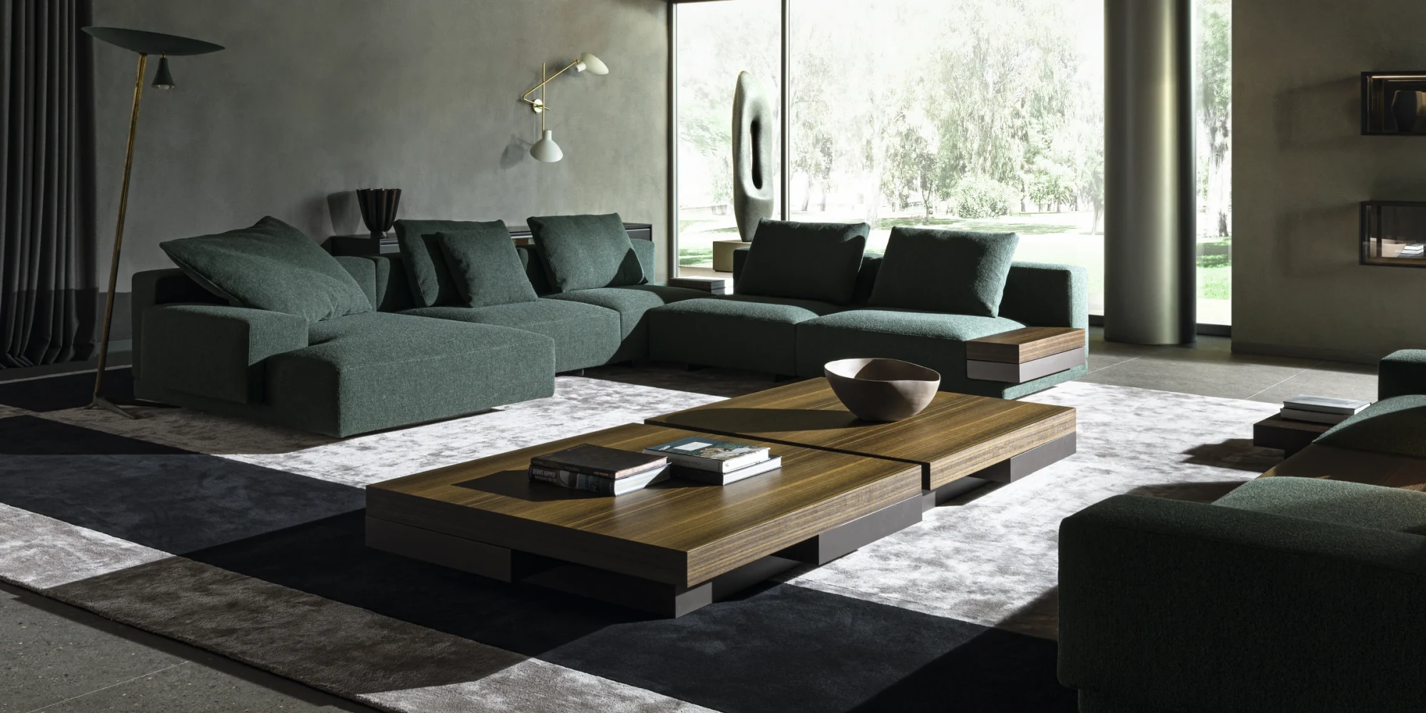 sofa composition and a large table in a room