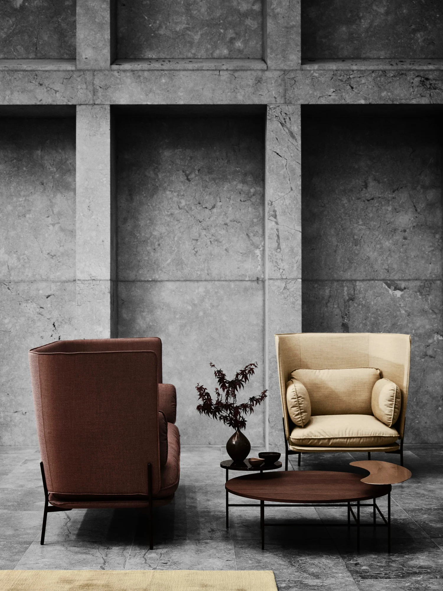 Cloud LN7 Sofa mit hoher Rückenlehne und Sessel mit hoher Rückenlehne in einem Raum