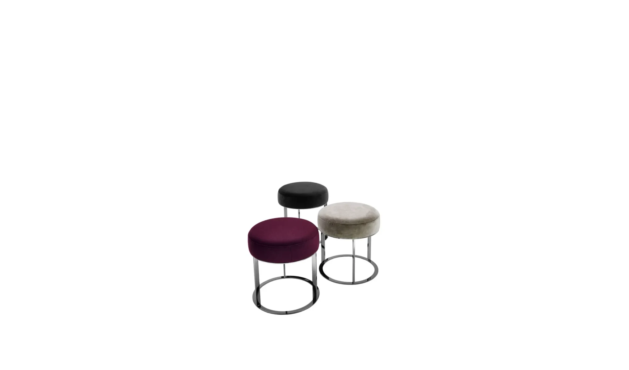 Three round ottomans on frames, front view