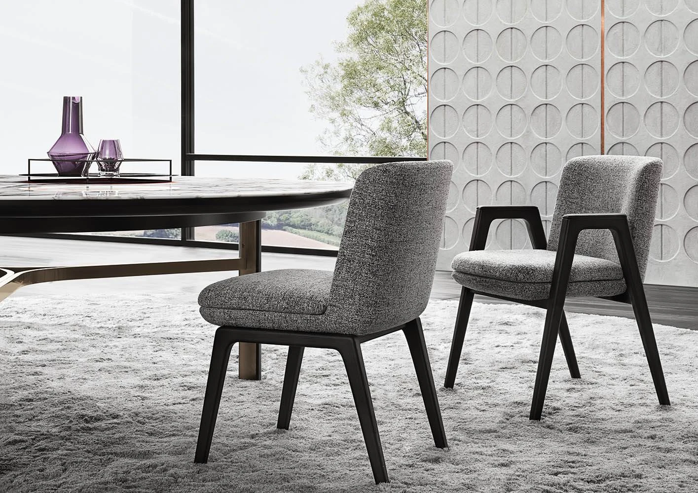 Armed and armless Lance dining chairs
