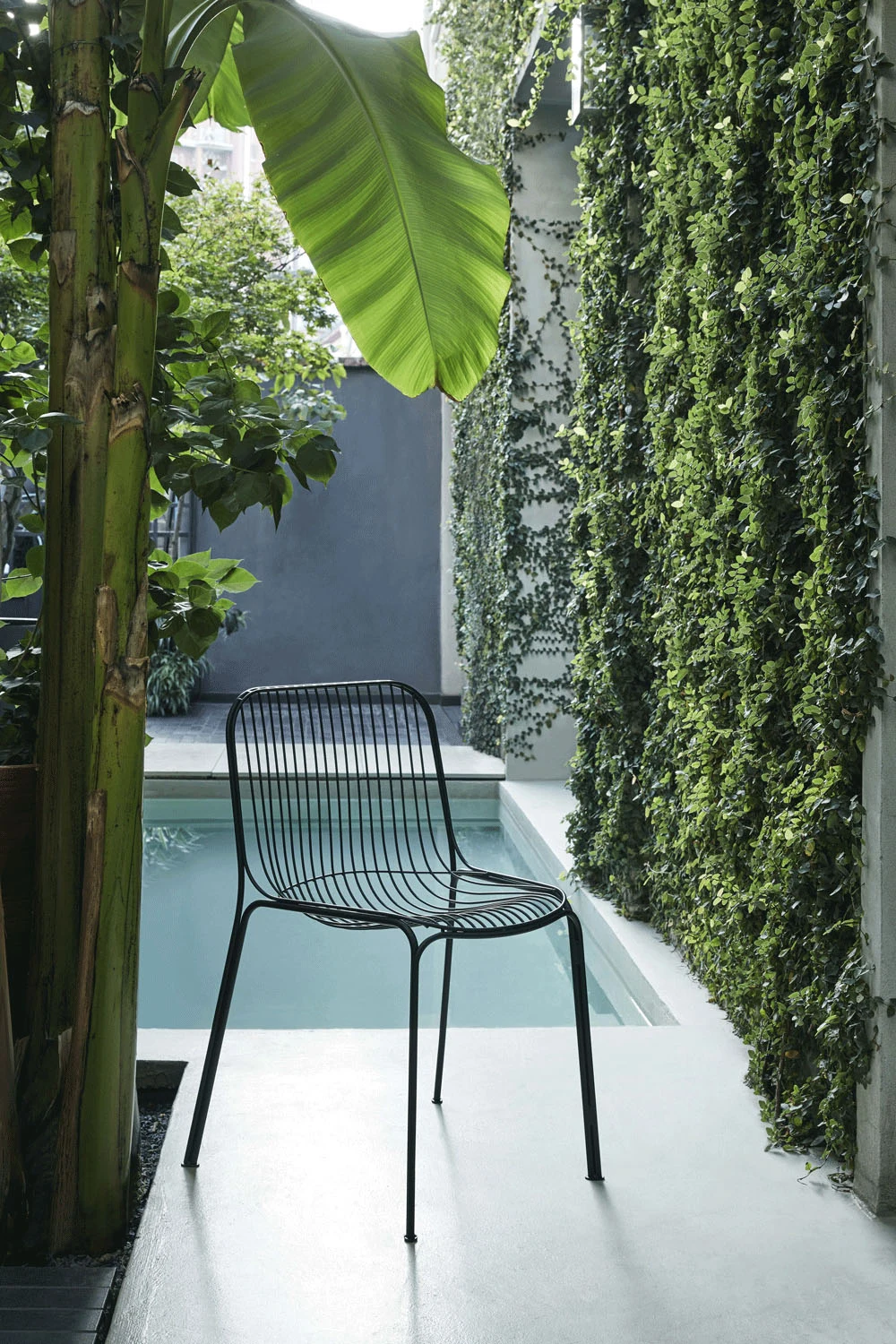 植物と一緒に屋外に置かれた Hiray Chair