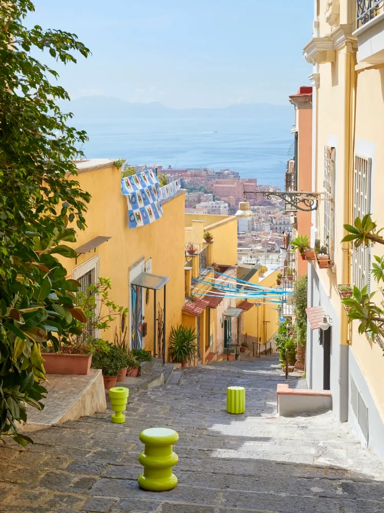 Pilastro stools on a stepped street