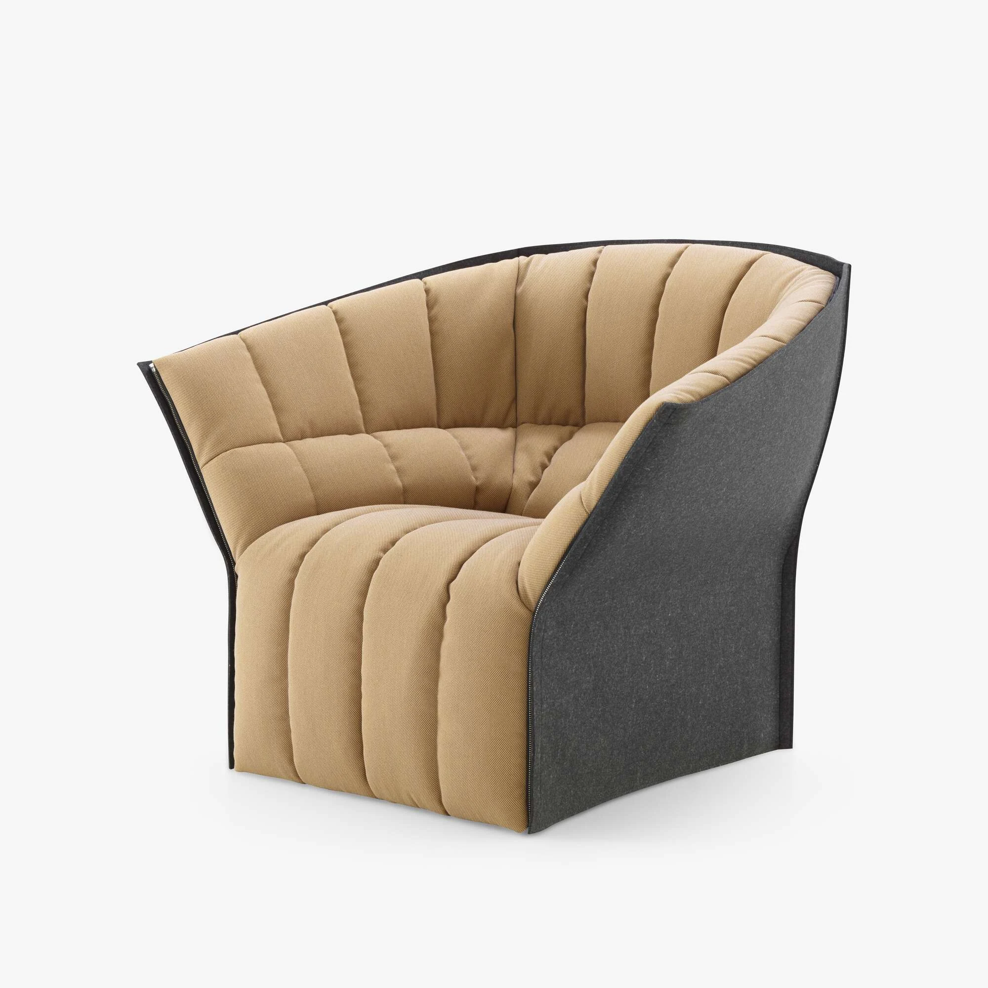 Three-quarter studio view of the Moël low-back armchair
