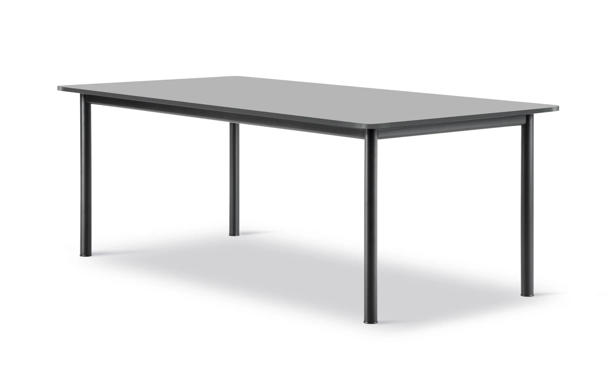Three-quarter view of the Plan Table with a black top on a black frame