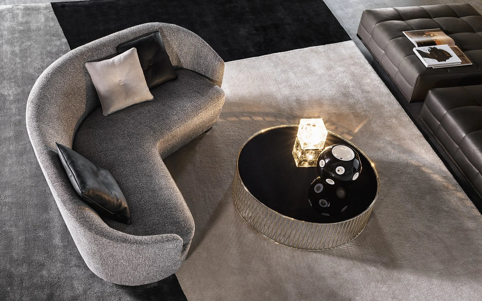 Angled sofa seen from above, official Minotti photo