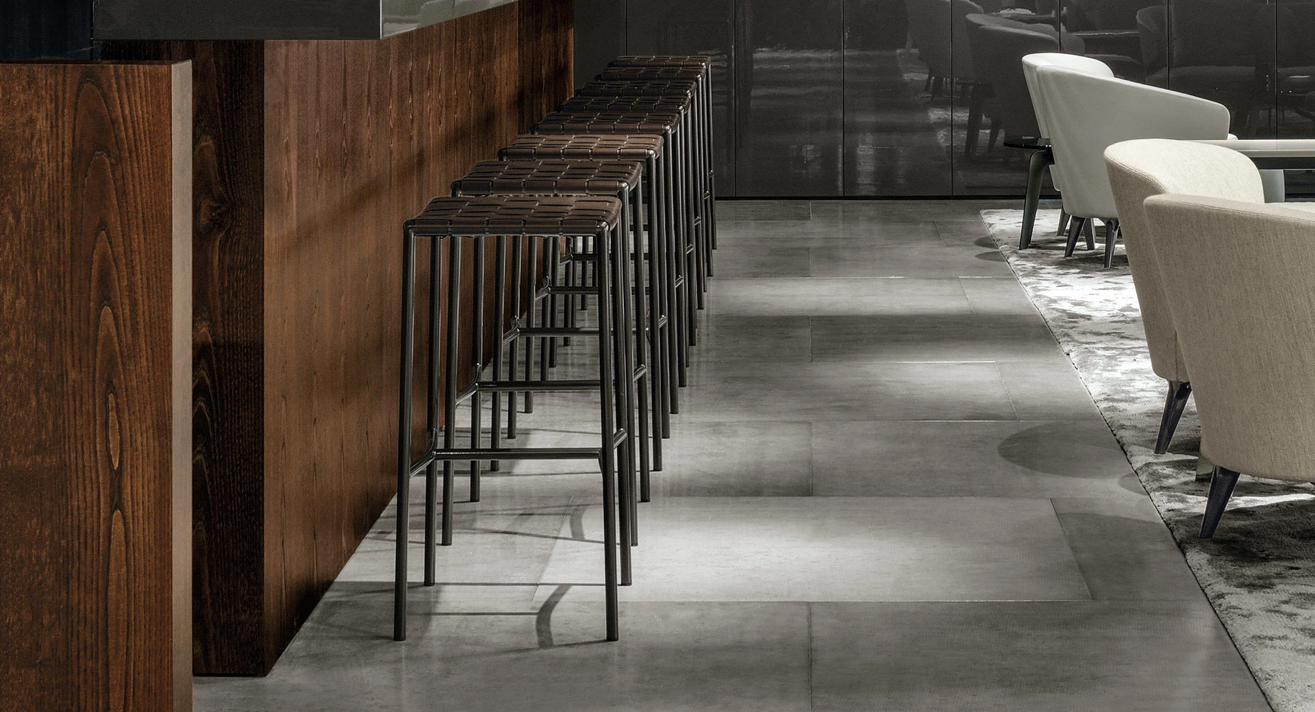 Klasen stools arranged beside a counter