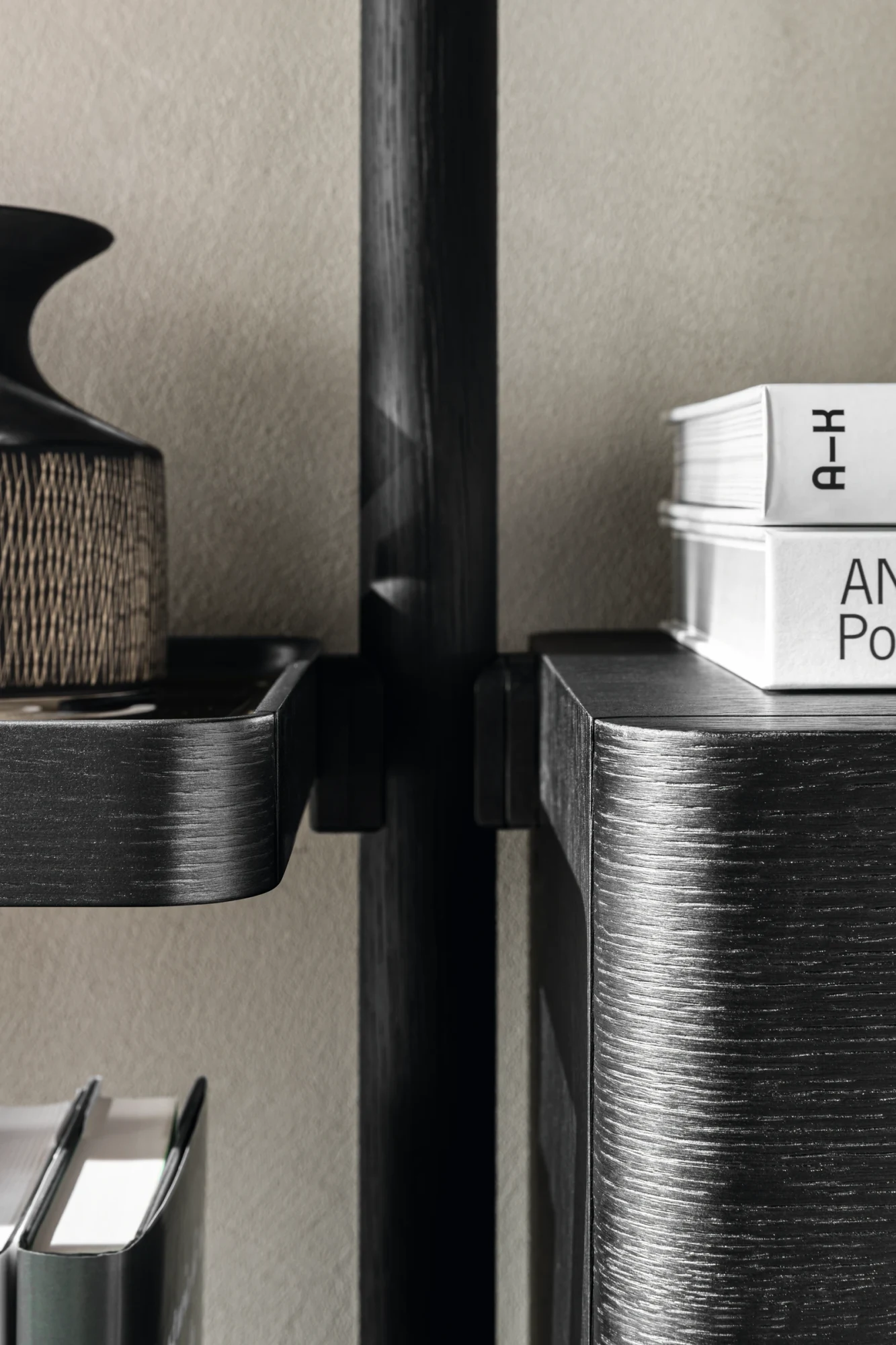 Close view of a shelf and container detail